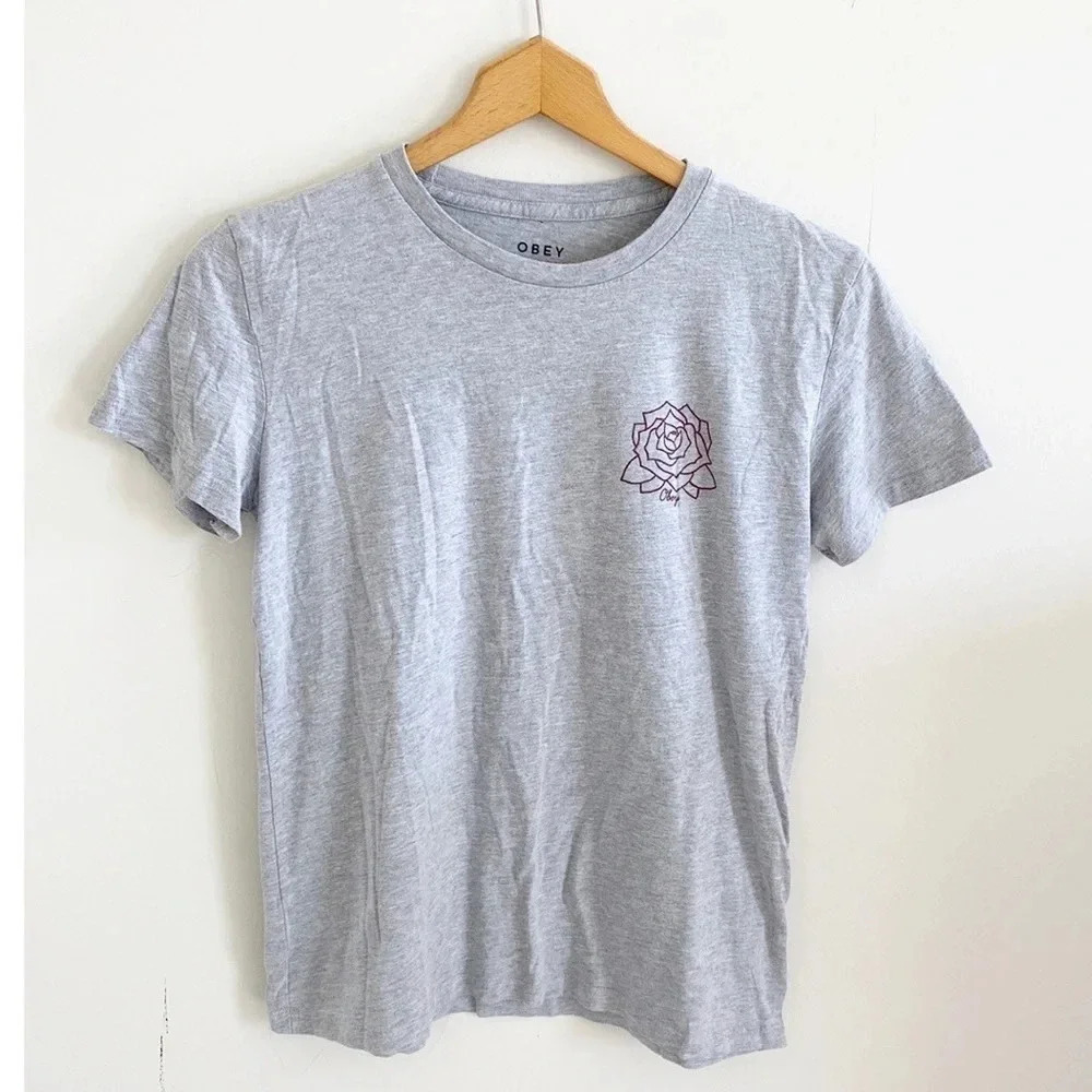 Obey gray rose print t-shirt